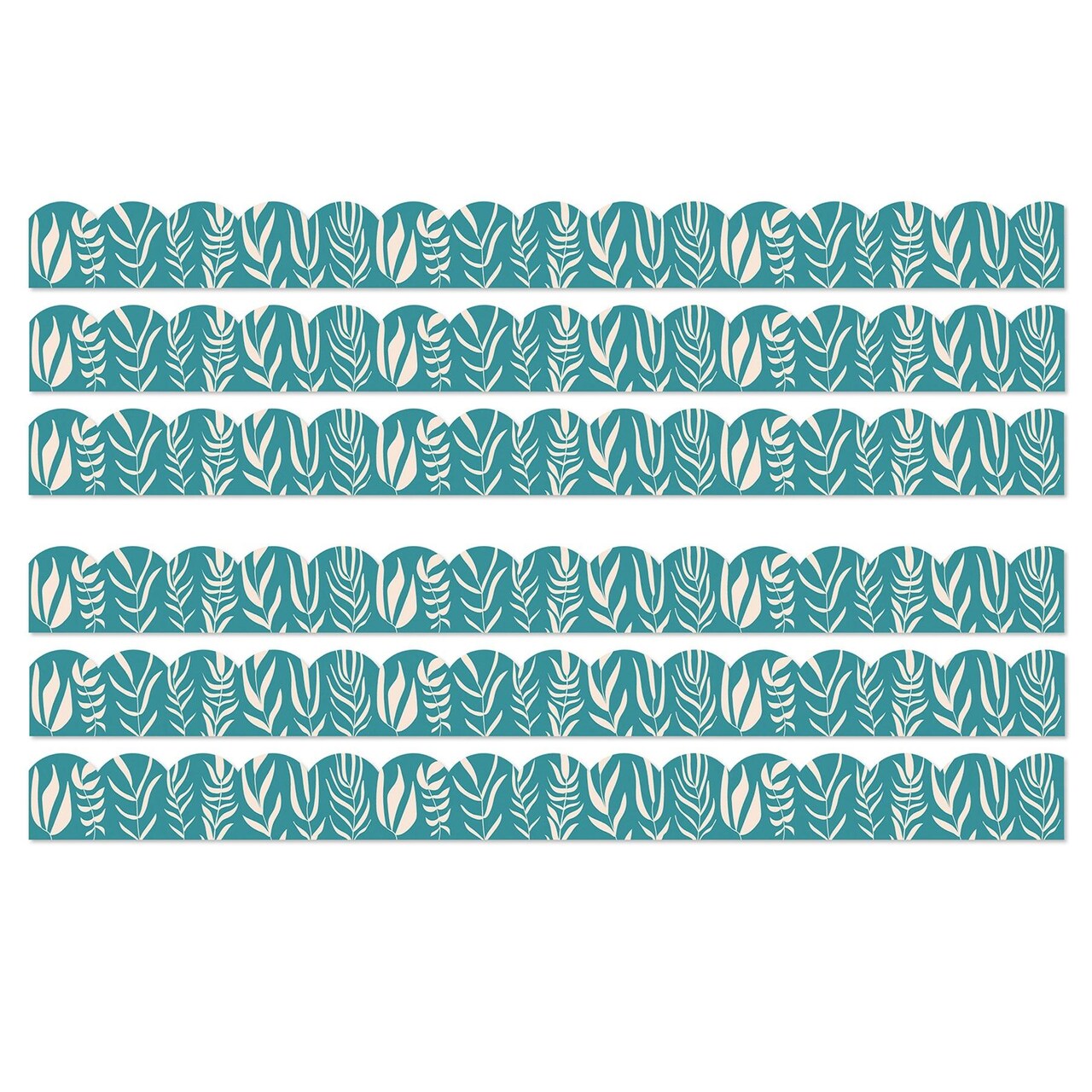 True to You Teal with Leaves Scalloped Bulletin Board Borders, 39 Feet Per Pack, 6 Packs